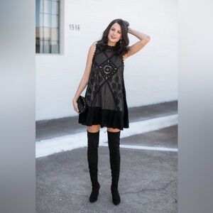 Free People Black Sleeveless Angel Lace Mini Dress, Size XS